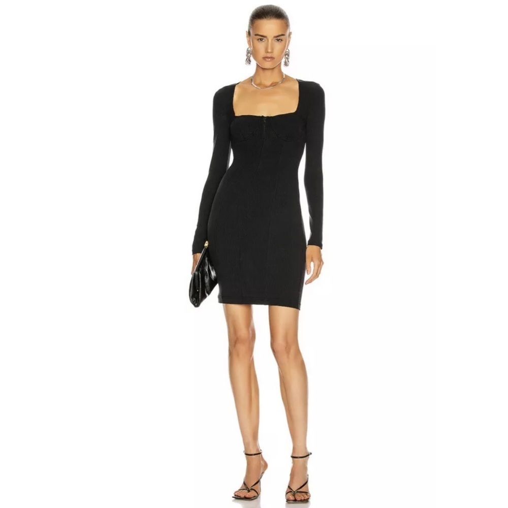 NWT Jonathan Simkhai Standard Pia Bustier Dress Black Mini Rib Bodycon S